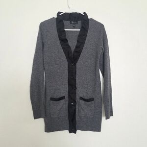 Aqua Cashmere Gray Cardigan Sweater with Black Trim Size XS